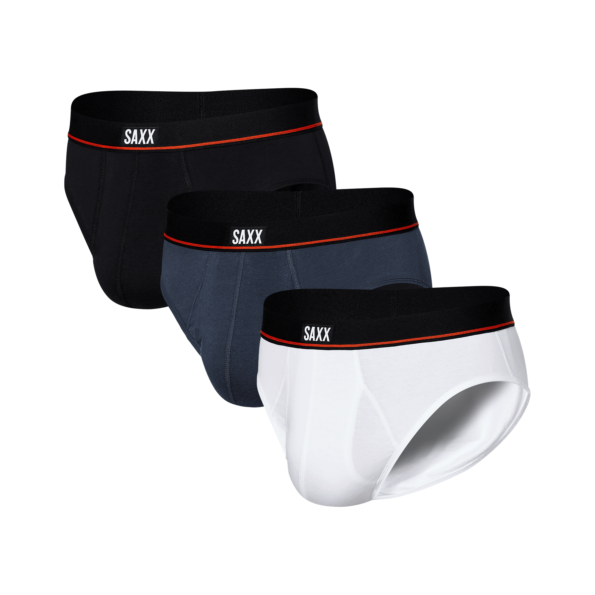 SAXX Non Stop Stretch Cotton Men’s Briefs 3 Pack – Black/Navy/White