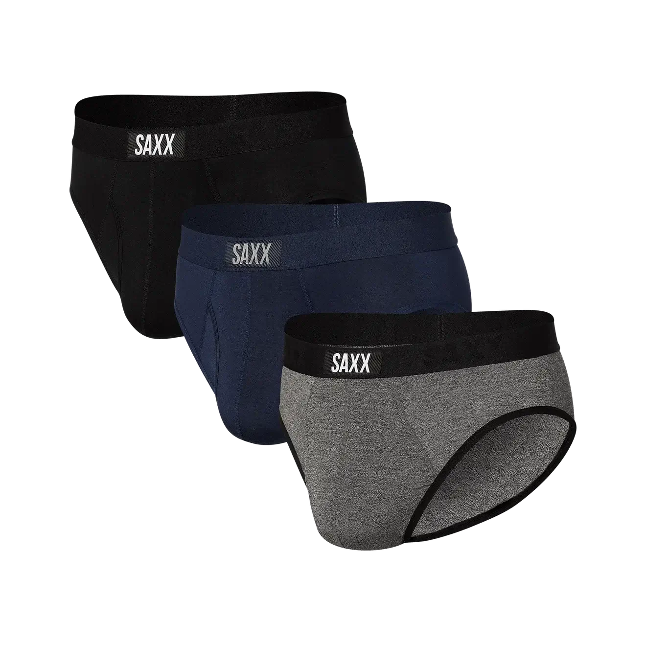 SAXX Ultra Super Soft Men’s Comfort Briefs 3 Pack – Black/Navy/Grey, Classic Ultra 18