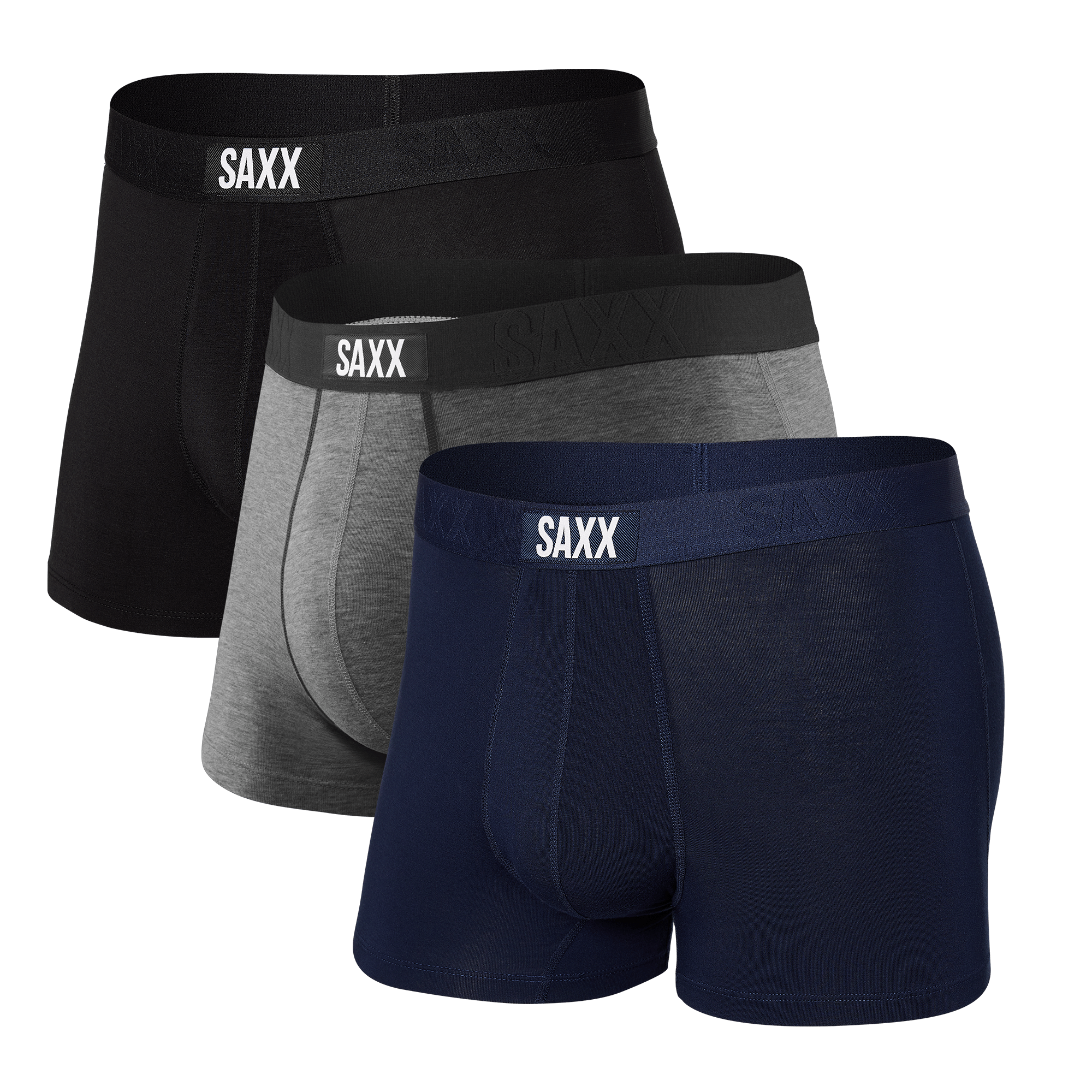 Saxx Vibe Super Soft Comfort Blend Trunk 3-Pack – Black / Grey / Navy