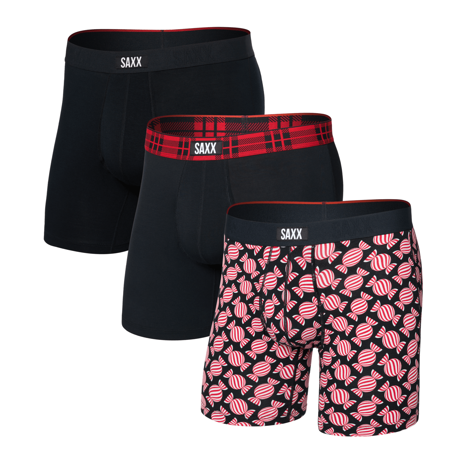 Saxx Vibe Xtra 3 Pack Soft Comfort Boxer Brief 6" – Sweet Stripe / Check WB / Black
