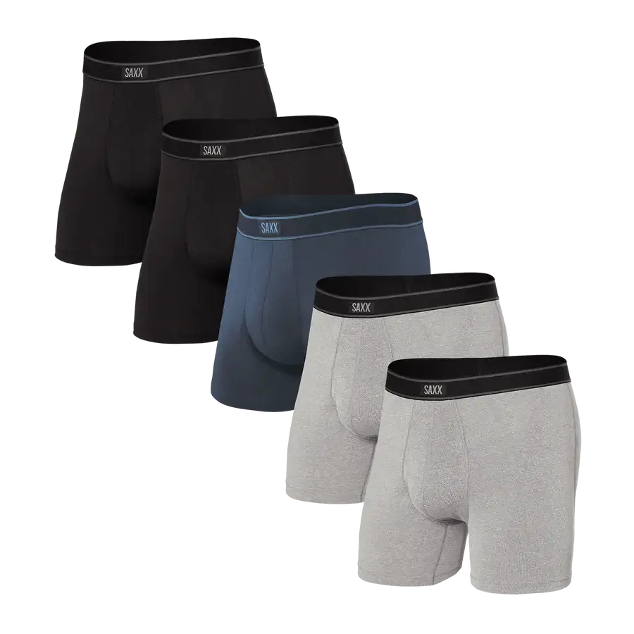 Saxx Underwear Daytripper (5 Pack) Comfort Stretch Boxer Brief 5" - Black / Grey / Navy