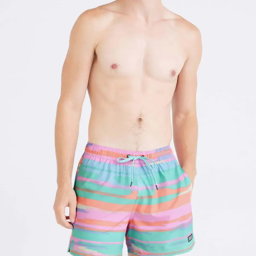 Saxx Oh Buoy 2N1 Stretch Swim Trunk 5" with liner - Abstract Stripe-Multi