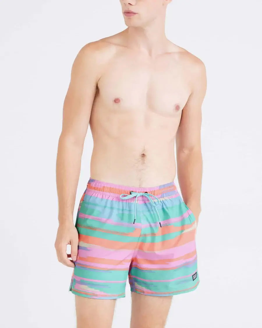 Saxx Oh Buoy 2N1 Stretch Swim Trunk 5" with liner - Abstract Stripe-Multi