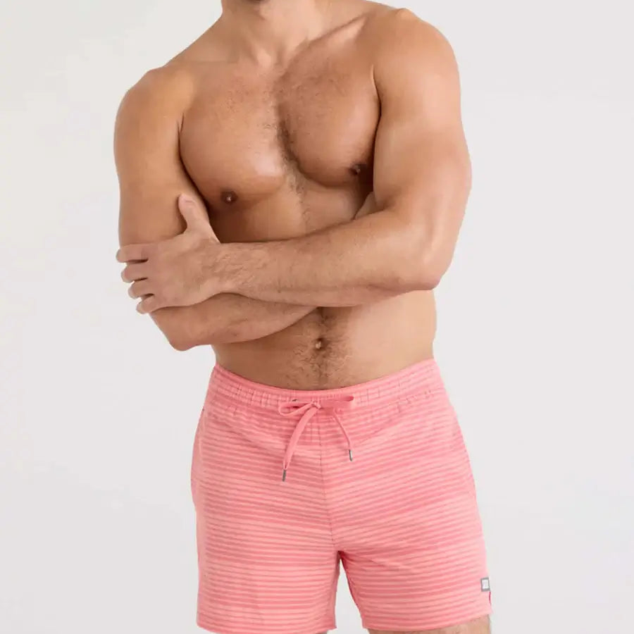 Saxx Oh Buoy 2N1 Stretch Swim Trunk 5" with liner - Hibiscus/Coral Pop Stripe