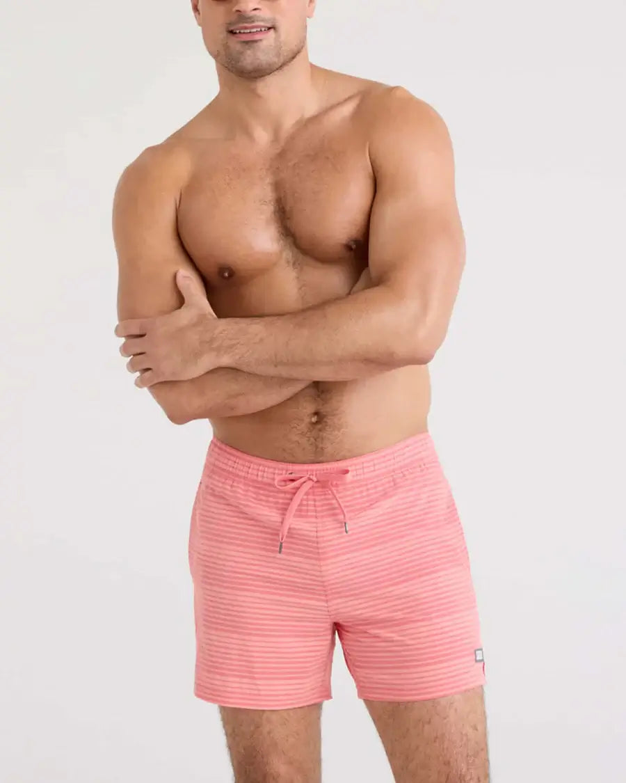 Saxx Oh Buoy 2N1 Stretch Swim Trunk 5" with liner - Hibiscus/Coral Pop Stripe