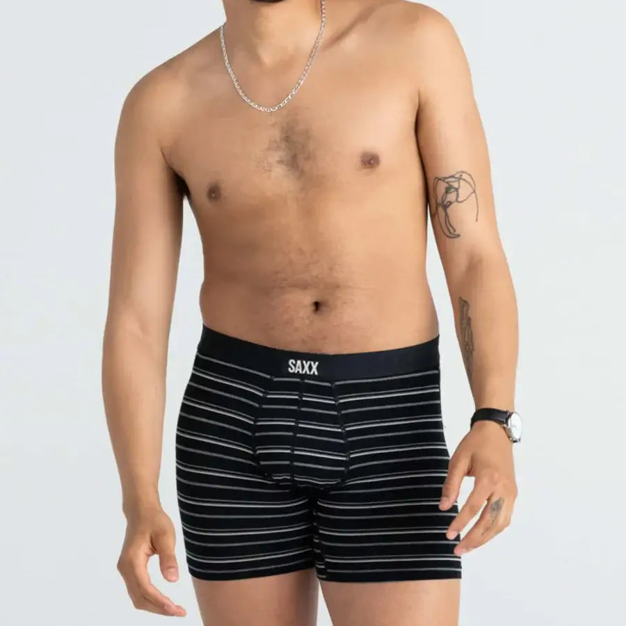 Saxx Underwear Vibe Xtra Soft Comfort Boxer Brief 6" - Black Coast Stripe
