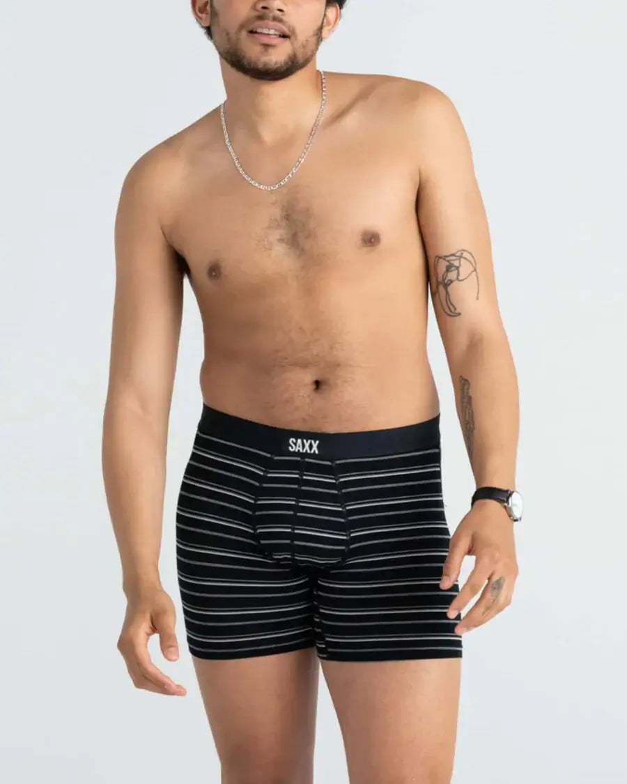 Saxx Underwear Vibe Xtra Soft Comfort Boxer Brief 6" - Black Coast Stripe