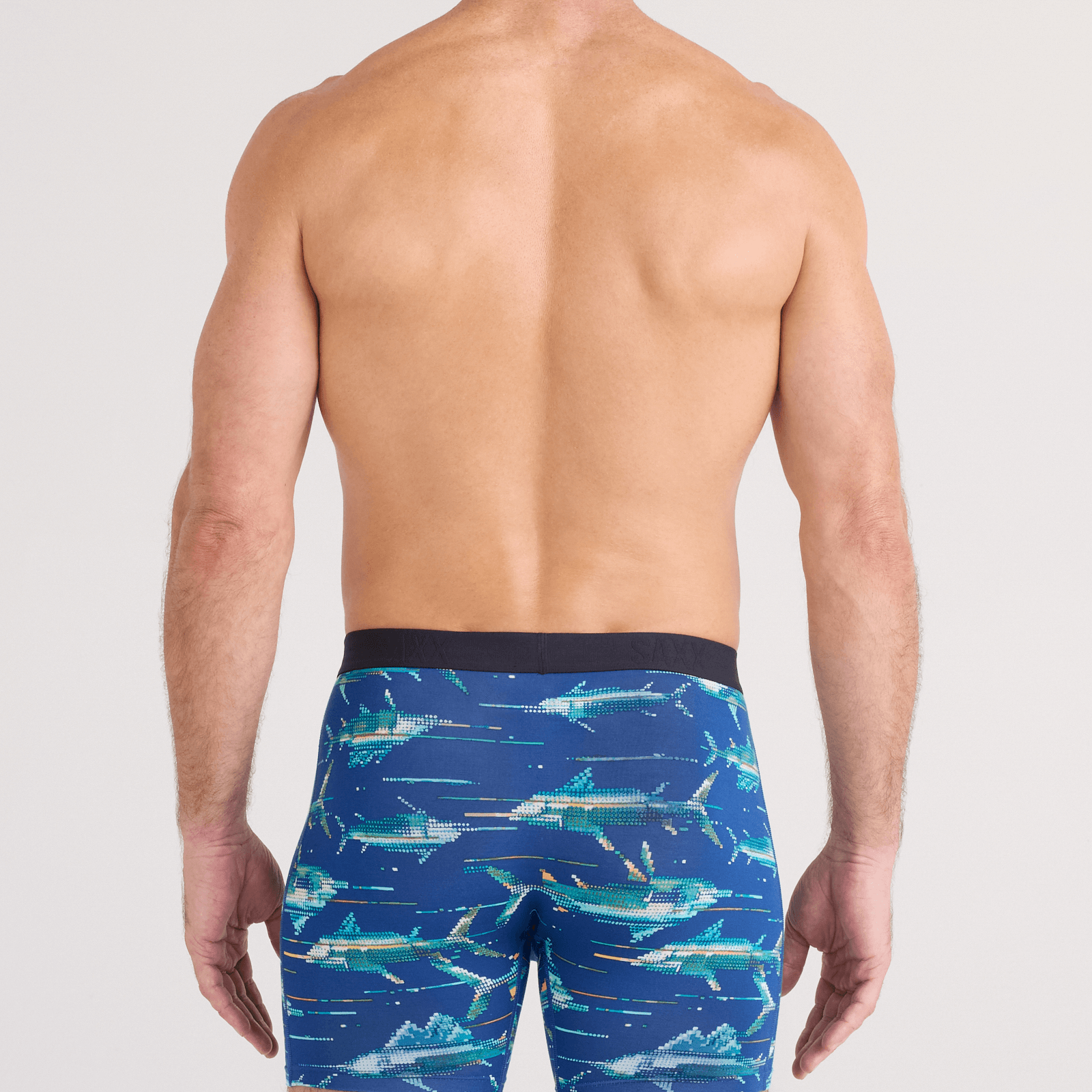 Saxx Underwear Vibe Xtra Soft Comfort Boxer Brief 6" - Digi Fish, Sapphire