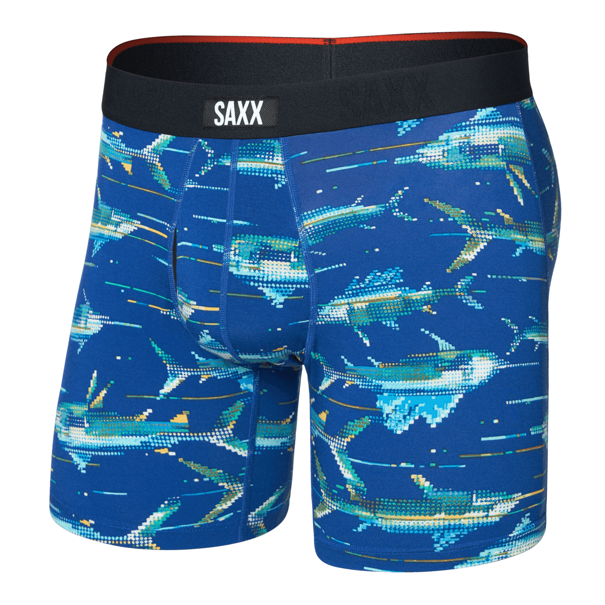 Saxx Underwear Vibe Xtra Soft Comfort Boxer Brief 6" - Digi Fish, Sapphire