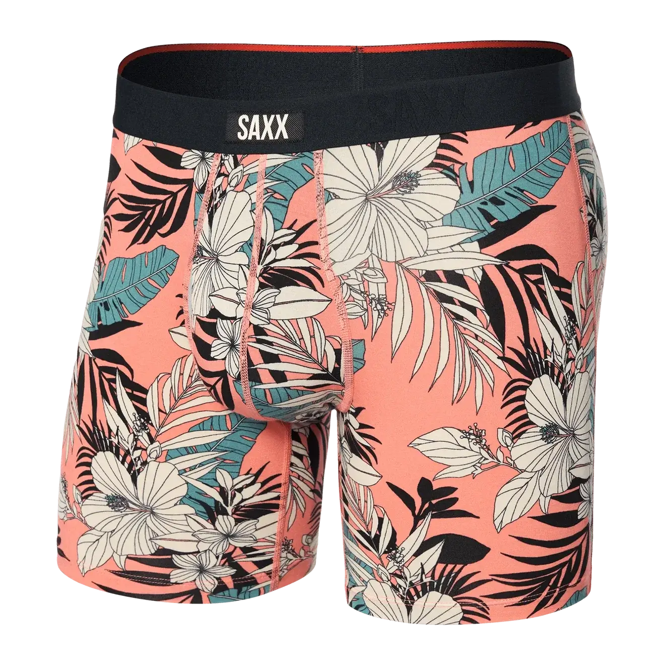 Saxx Underwear Vibe Xtra 1 Pack Soft Comfort Boxer Brief 6" - Hibiscus Jungle-Coral