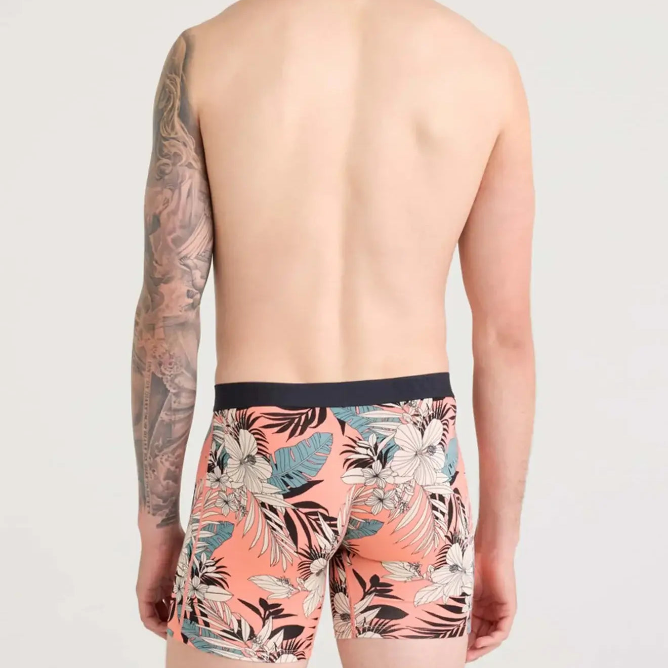Saxx Underwear Vibe Xtra 1 Pack Soft Comfort Boxer Brief 6" - Hibiscus Jungle-Coral