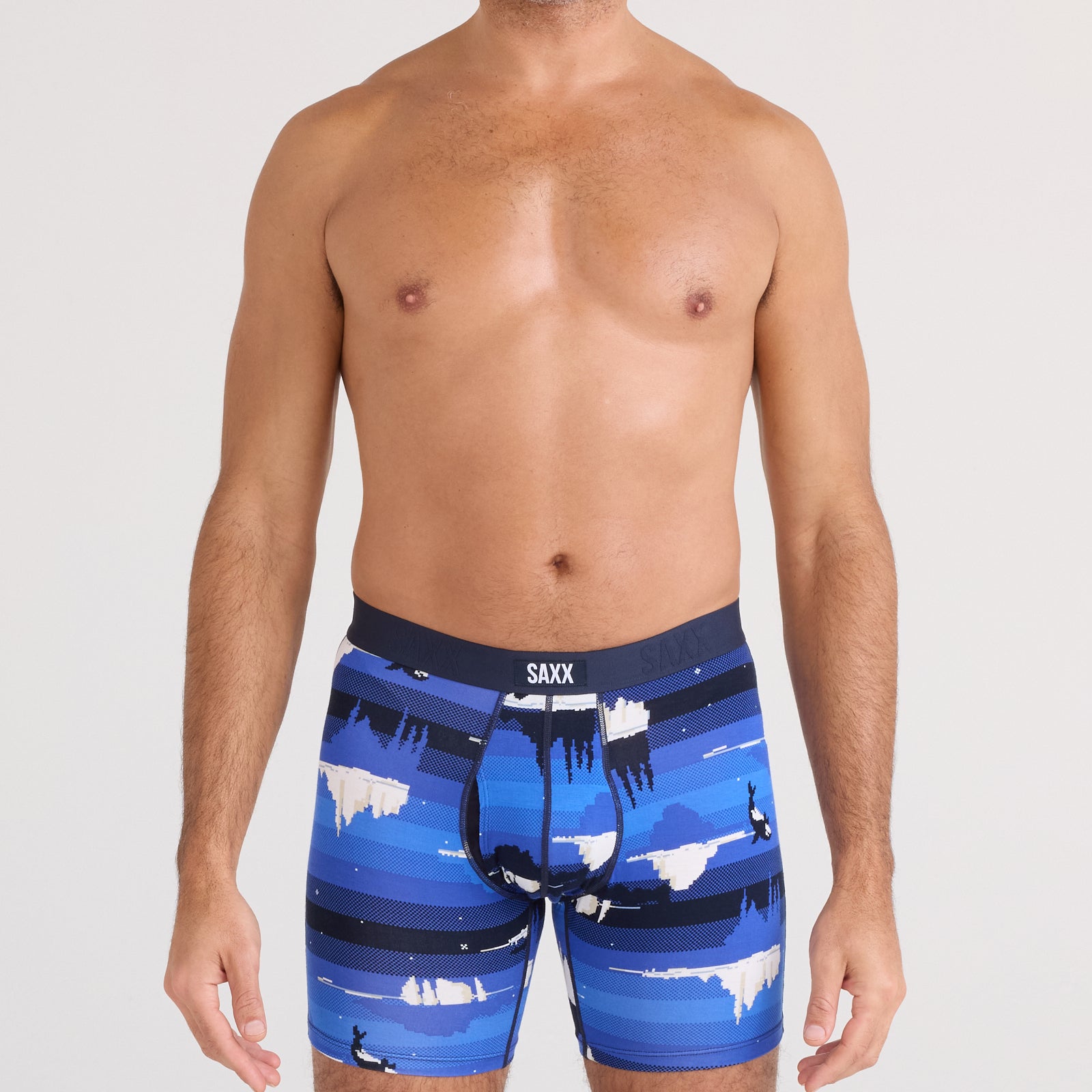 Saxx Vibe Xtra Soft Comfort Boxer Brief 6" – Iceberg Stripe, Blue