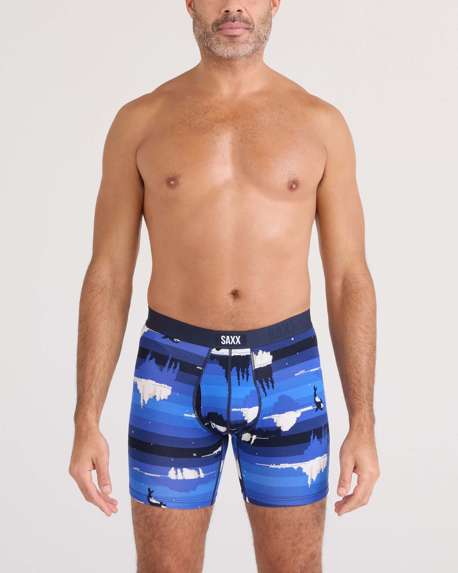 Saxx Vibe Xtra Soft Comfort Boxer Brief 6" – Iceberg Stripe, Blue