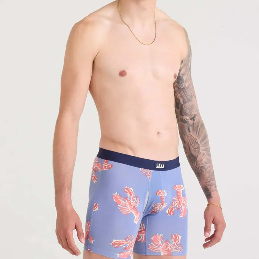 Saxx Underwear Vibe Xtra Soft Comfort Boxer Brief 6" - Lobster Boil-Tidal Blue