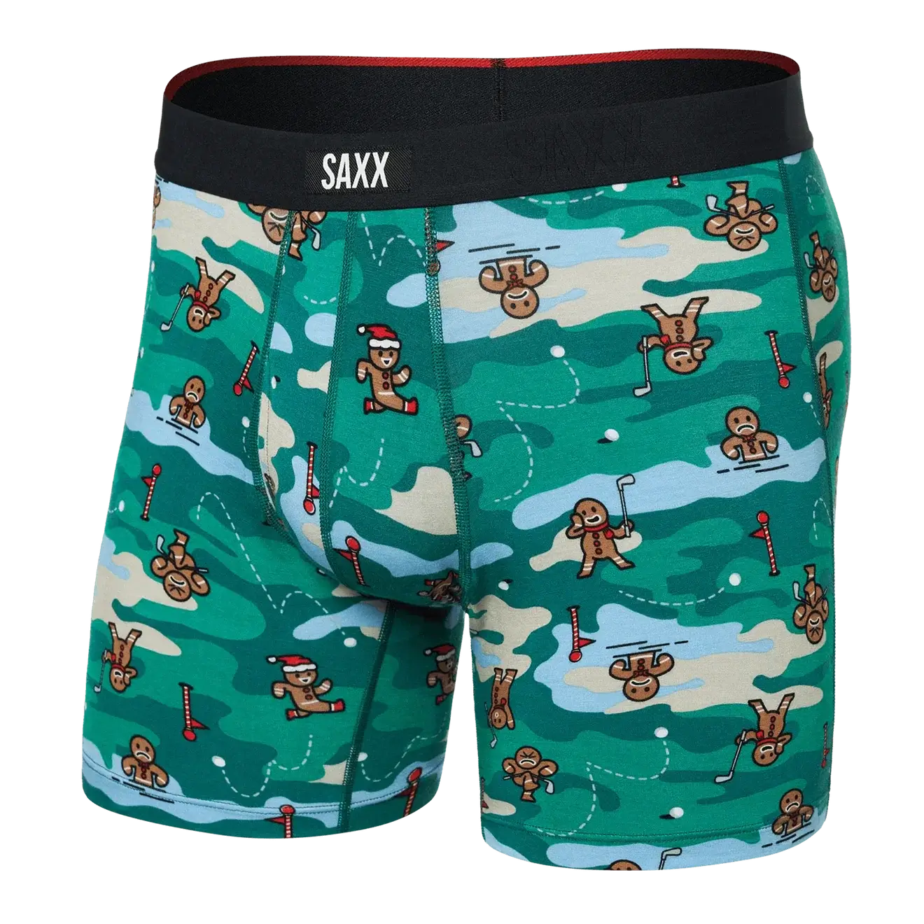 Saxx Underwear Vibe Xtra 1 Pack Soft Comfort Boxer Brief 6" - Holiday Par-Tee, Green