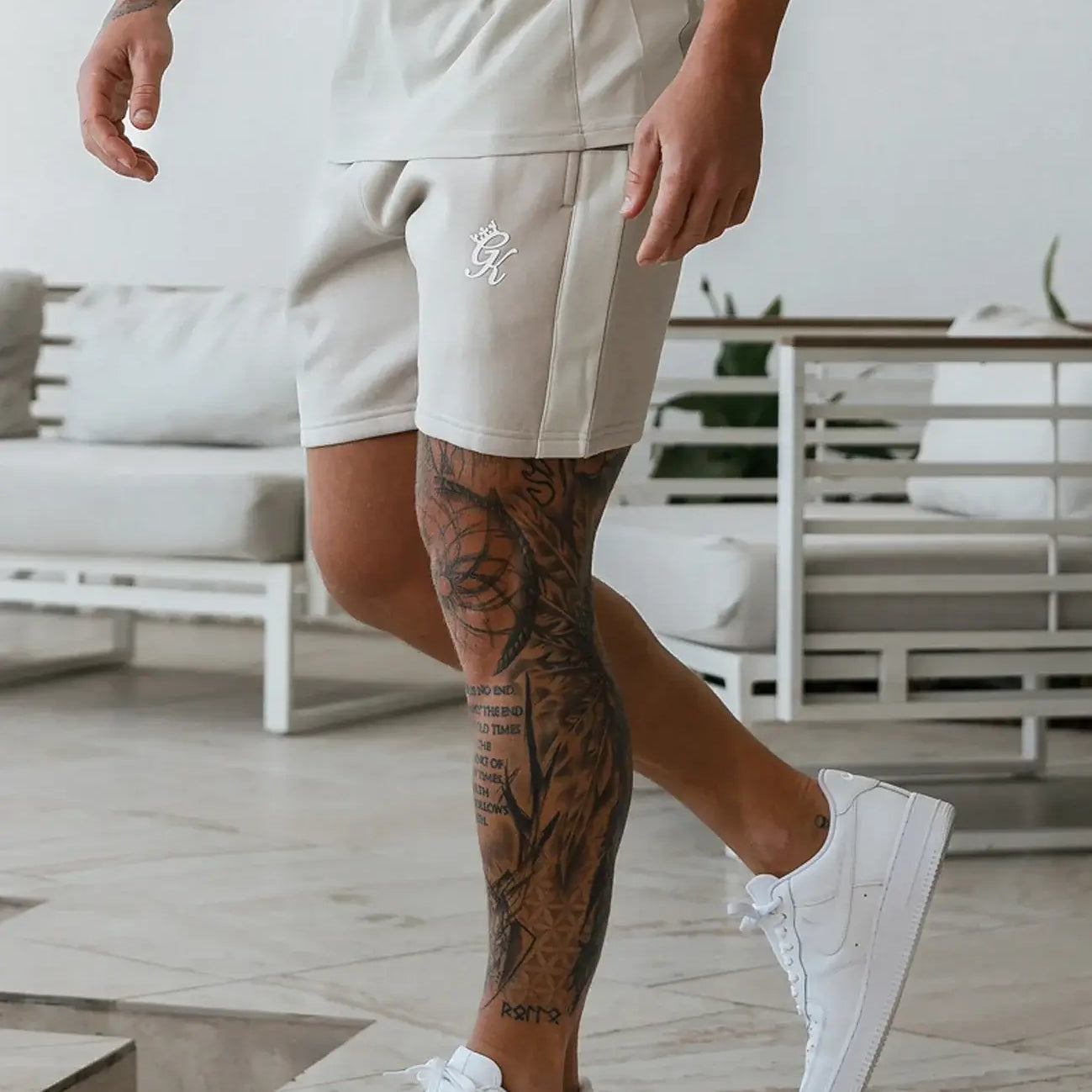 Gym King Contrast Panel Shorts - Taupe/Light Stone/White