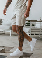 Gym King Contrast Panel Shorts - Taupe/Light Stone/White
