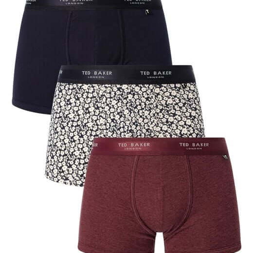 Ted Baker 3 Pack Trunks - Navy/Radicchio/Foral