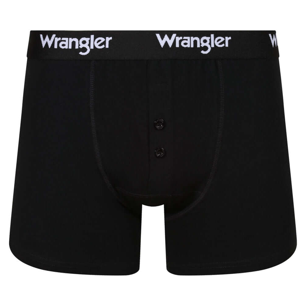 Wrangler Tait Button Fly Men’s Boxer Trunks 3 Pack – White, Grey & Black Cotton Underwear