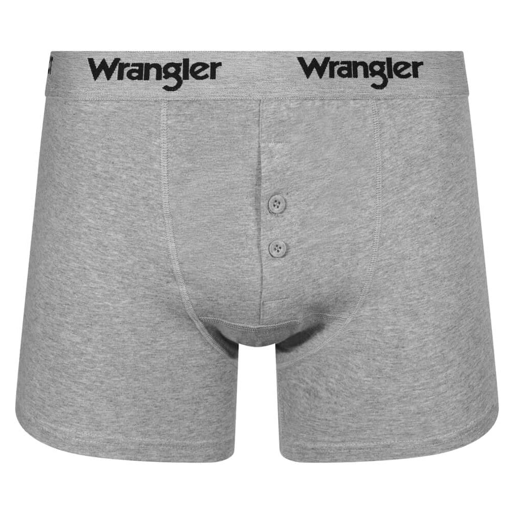 Wrangler Tait Button Fly Men’s Boxer Trunks 3 Pack – White, Grey & Black Cotton Underwear