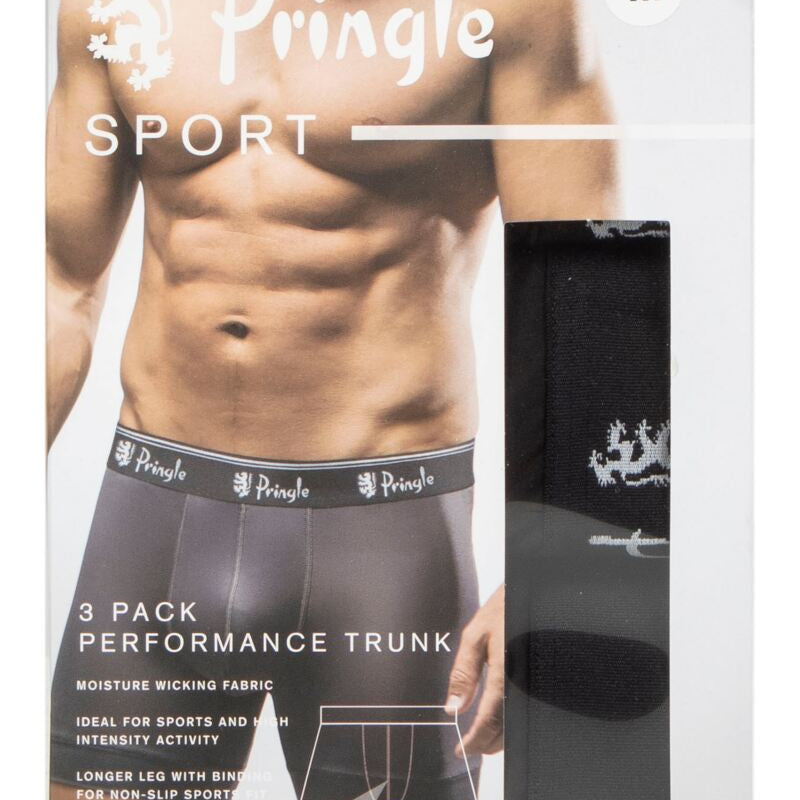 Pringle 3 Pack Men's Performance Sports Trunks - Black Boxers