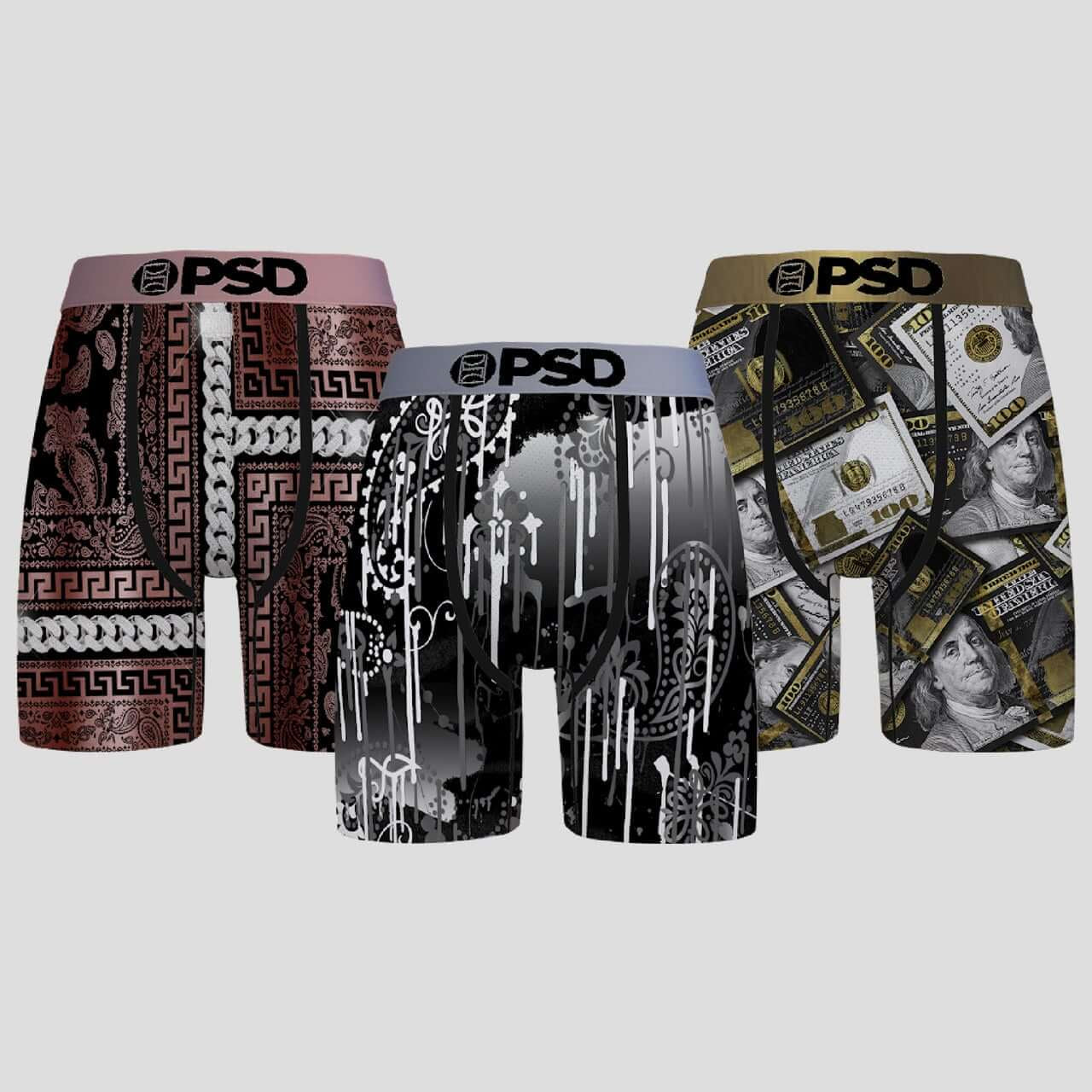 PSD Underwear Men's Bandana Print Luster Lux Boxer Briefs 3-Pack