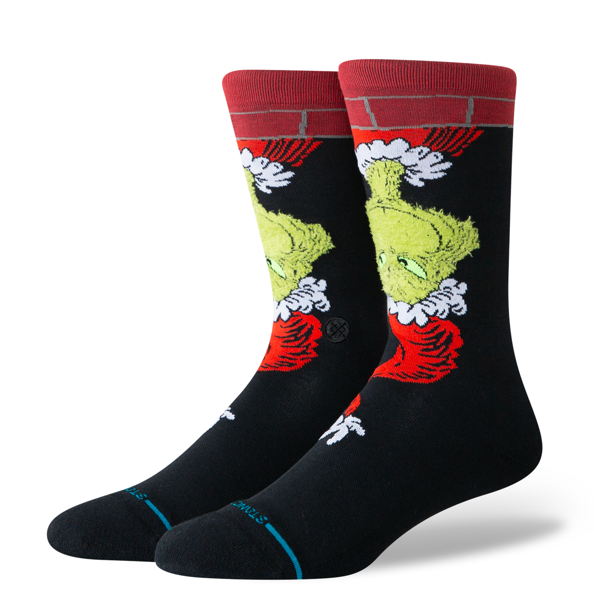 Stance Down the Chimney crew socks in black – Christmas design, front product view