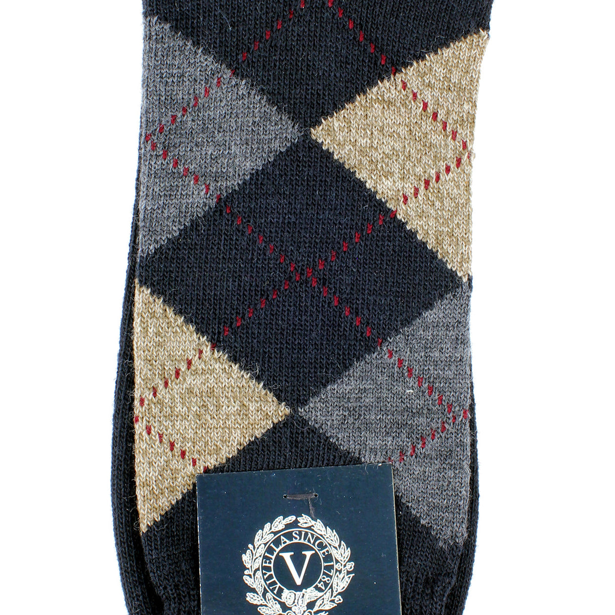 Viyella men's merino wool argyle mid-calf socks made in England - Black