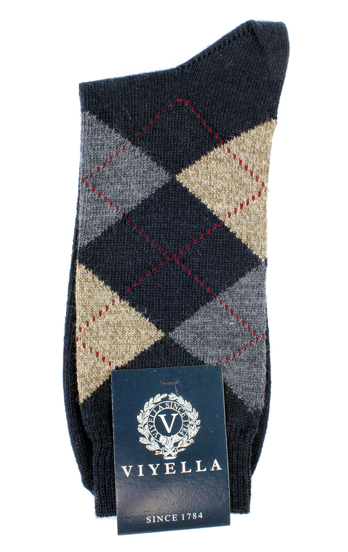 Viyella men's merino wool argyle mid-calf socks made in England - Black