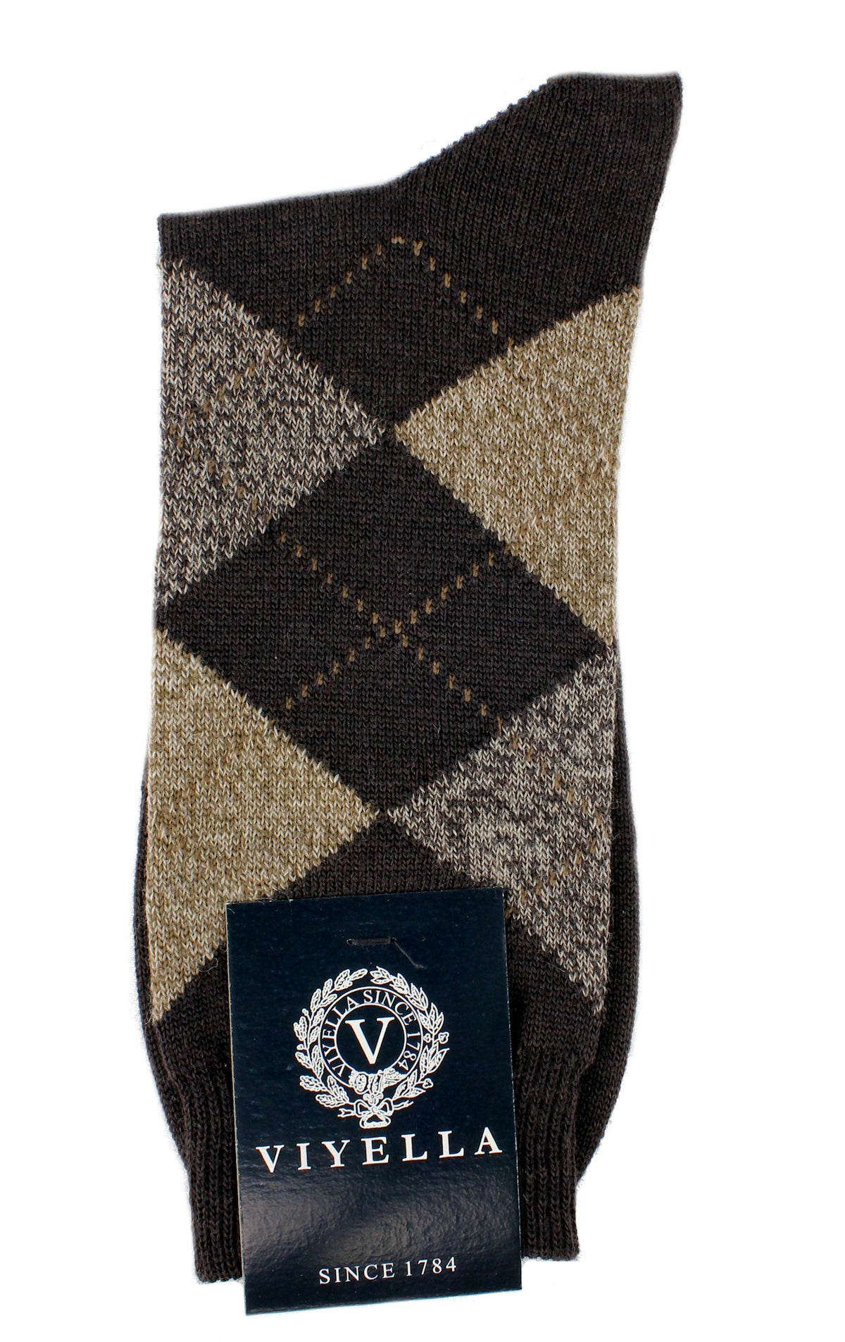 Viyella men's merino wool argyle mid-calf socks made in England - Brown