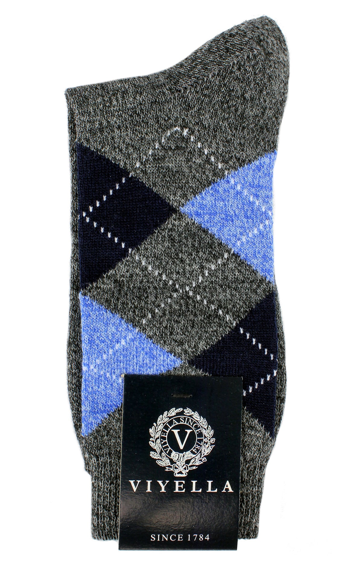 Viyella men's merino wool argyle mid-calf socks made in England - Mid Grey