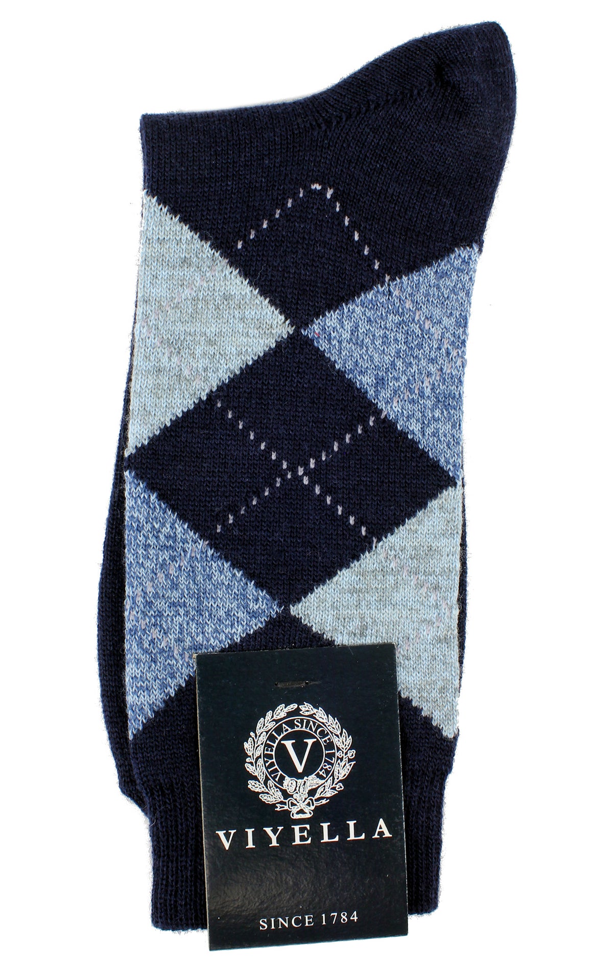 Viyella men's merino wool argyle mid-calf socks made in England - Navy