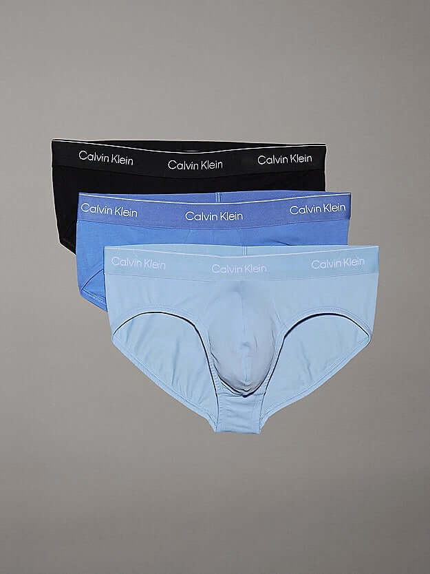 Calvin Klein 3 Pack Icon Cotton Stretch Briefs - Black/ Glacier / Blue Bell