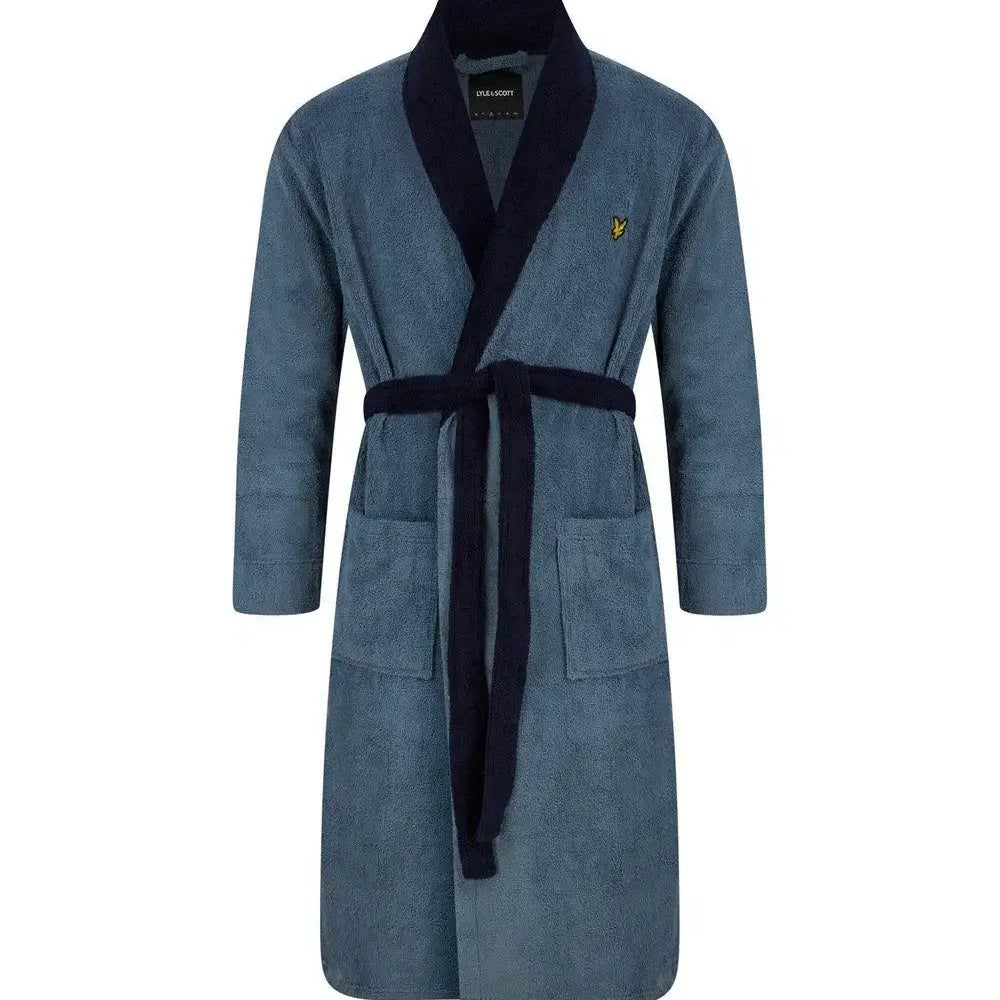 Lyle & Scott Adrian Contrast Collar And Belt Bath Robe - Blue