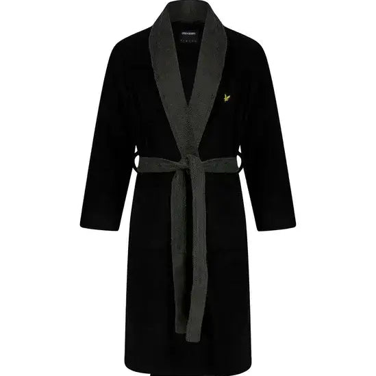 Lyle & Scott Adrian Bath Robe – Contrast Collar & Belt in Black