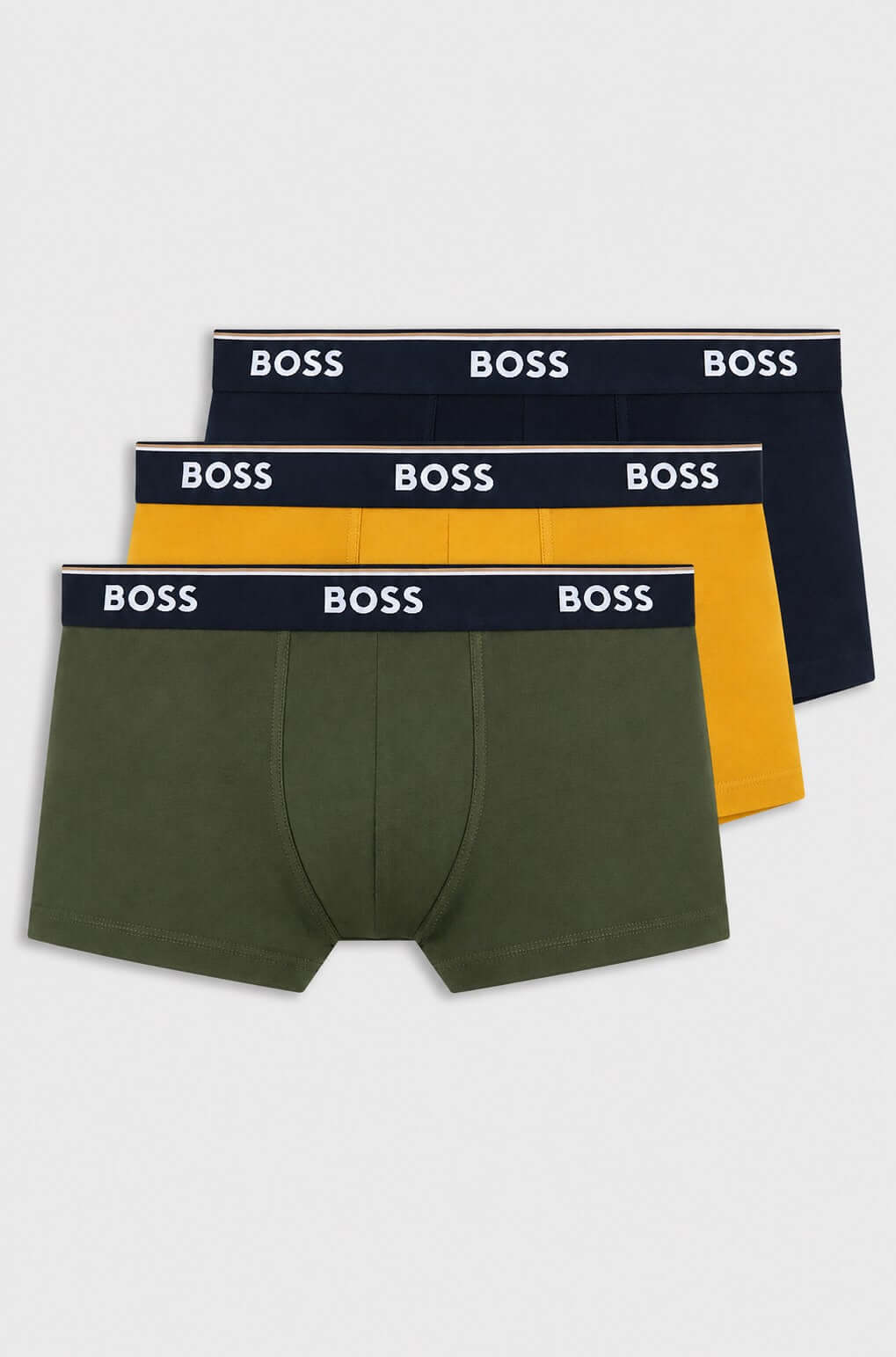 BOSS Power 3 Pack Stretch Cotton Trunks - Green / Yellow / Navy