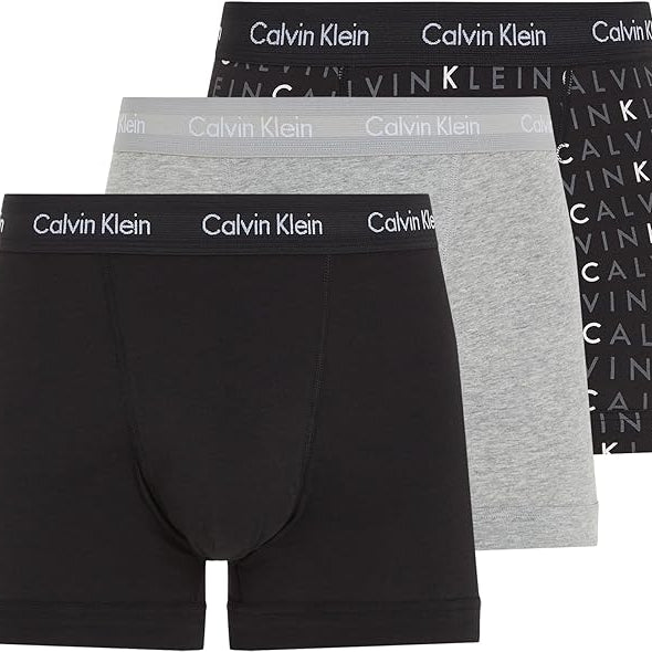 Calvin Klein 3 Pack Cotton Stretch – Normal Rise Trunks ( Black Allover Logo )
