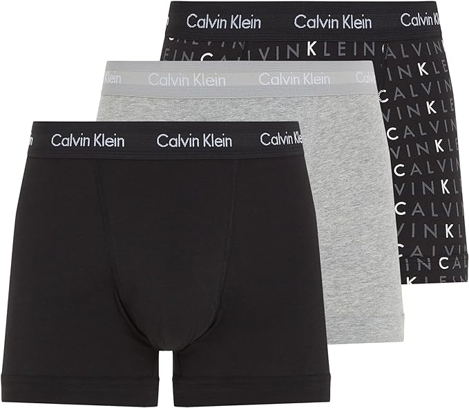 Calvin Klein 3 Pack Cotton Stretch – Normal Rise Trunks ( Black Allover Logo )
