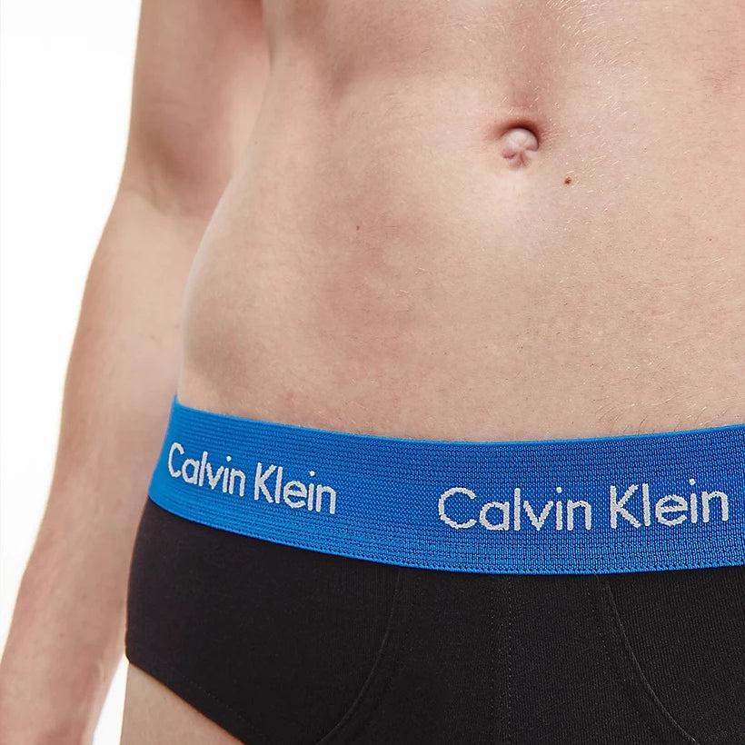 Calvin Klein 3 Pack Hip Briefs - Black with Coloured Waistband