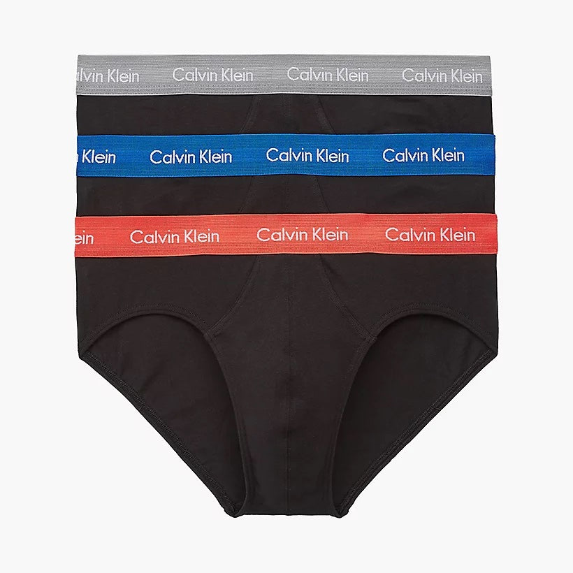 Calvin Klein 3 Pack Hip Briefs - Black with Coloured Waistband