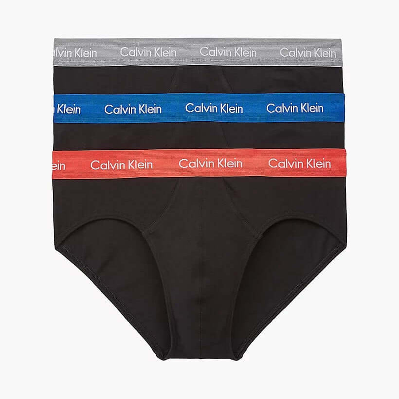Calvin Klein 3 Pack Hip Briefs - Black with Coloured Waistband