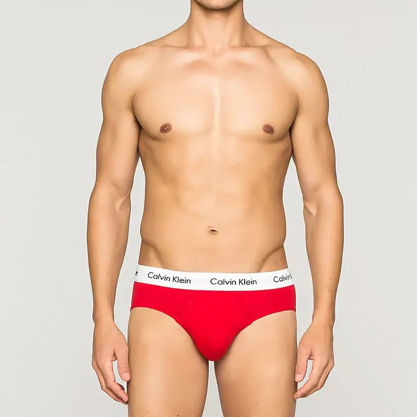 Calvin Klein 3 Pack Cotton Stretch – Hip Briefs ( White / Red / Navy )