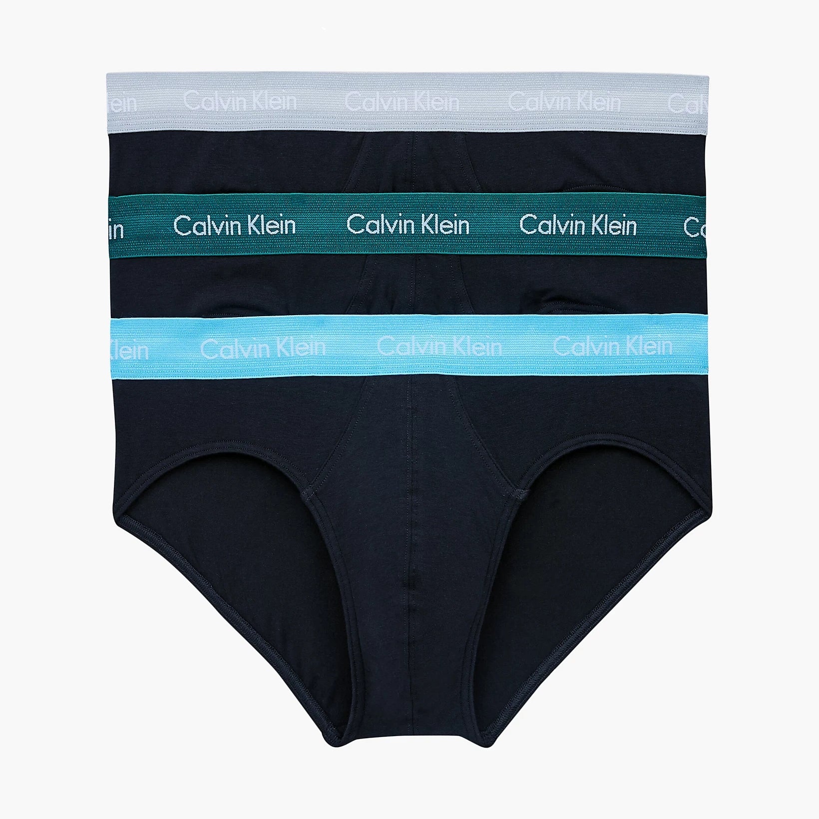 Calvin Klein 3 PACK BRIEFS - COTTON STRETCH - B-JADE SEA/SKY HIGH/SLEEK SILVER