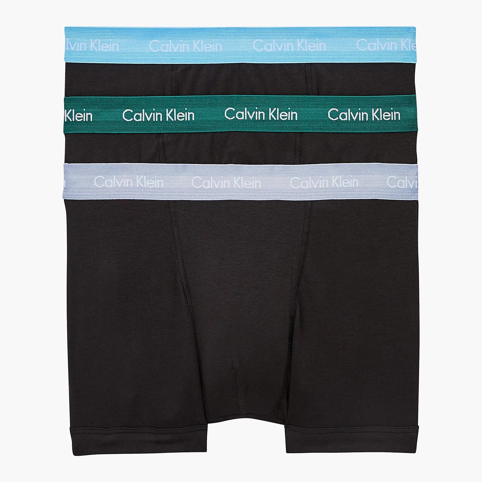 Calvin Klein 3 Pack Men’s Trunks – Cotton Stretch – ( B-JADE SEA/SKY HIGH/SLEEK SILVER)