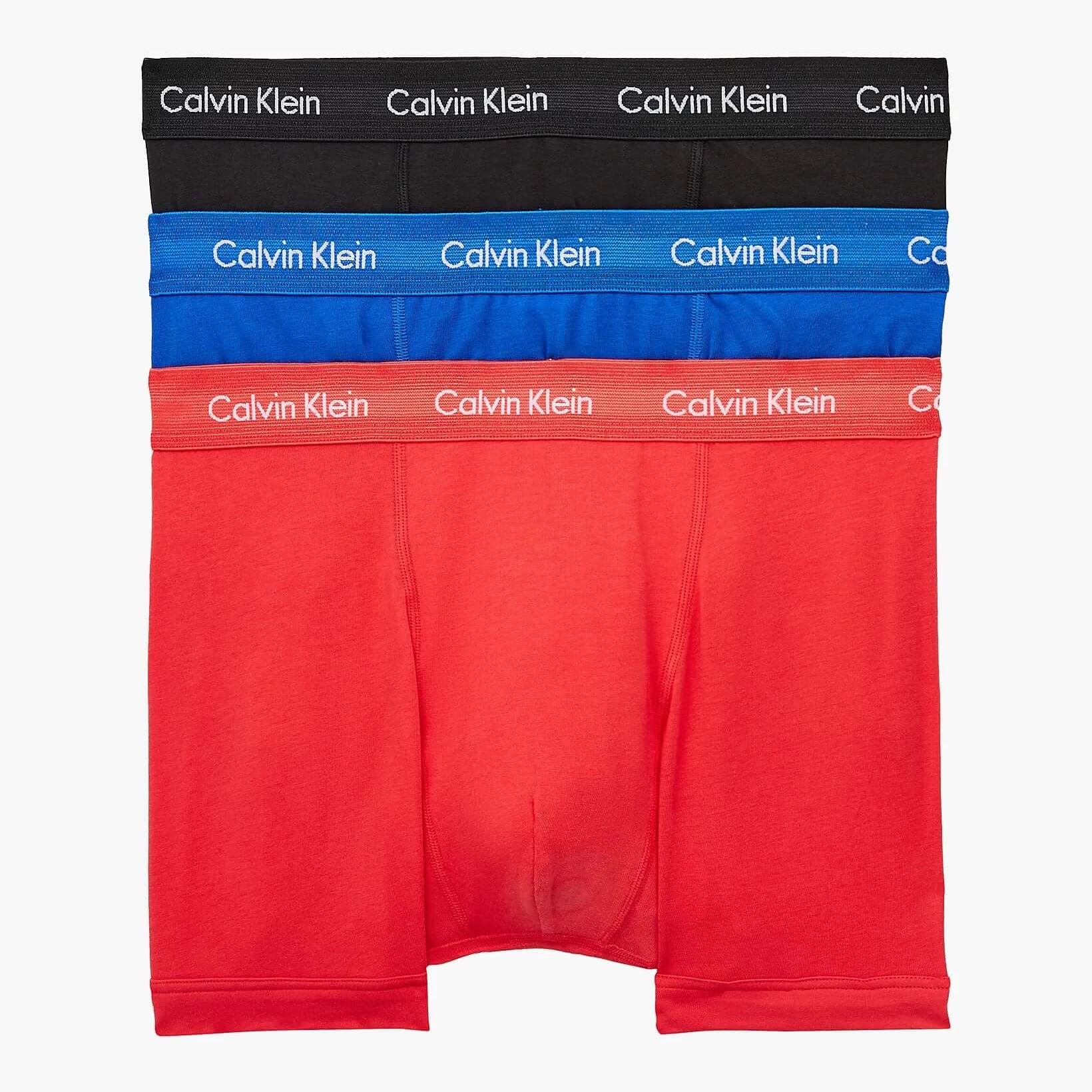 Calvin Klein 3 PACK TRUNKS - COTTON STRETCH ( KETTLE BLUE/STRAWBERRY FIELD/BLACK )