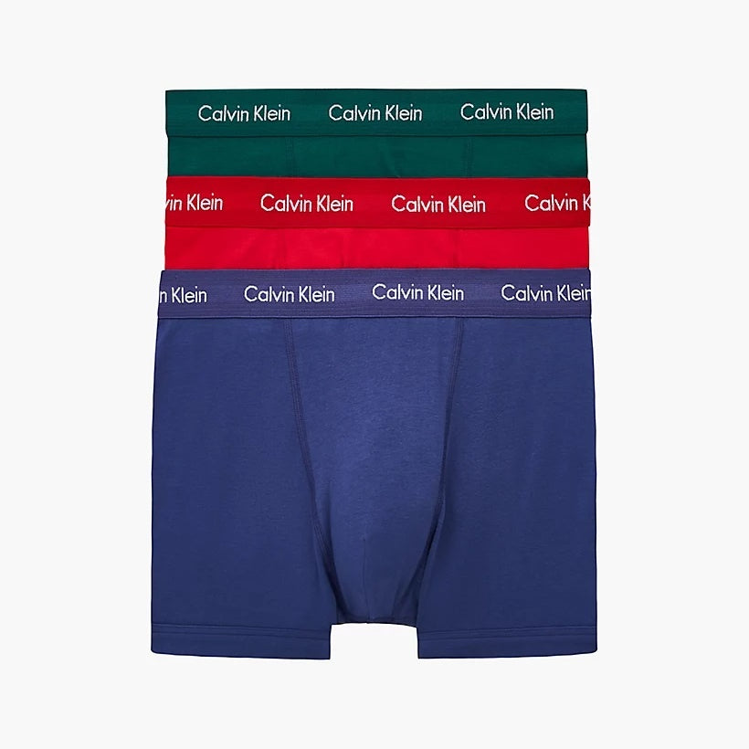 Calvin Klein Men's - 3 Pack Cotton Stretch Trunks - Green / Grape / Blue