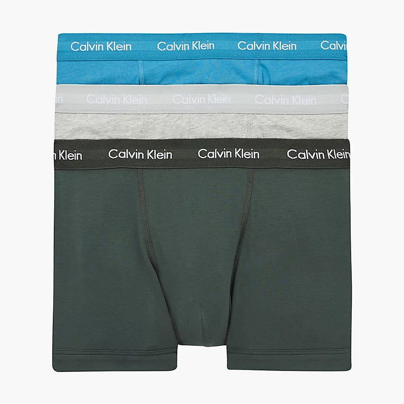 Calvin Klein - 3 Pack Cotton Stretch Trunks - Grey/Grey H/Teal