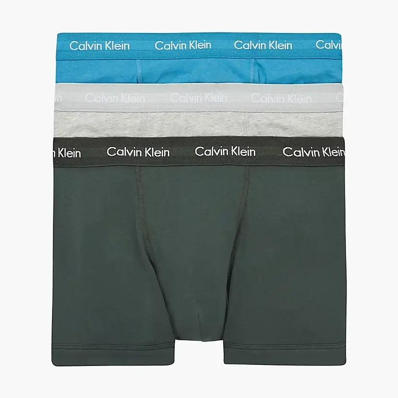 Calvin Klein - 3 Pack Cotton Stretch Trunks - Grey/Grey H/Teal