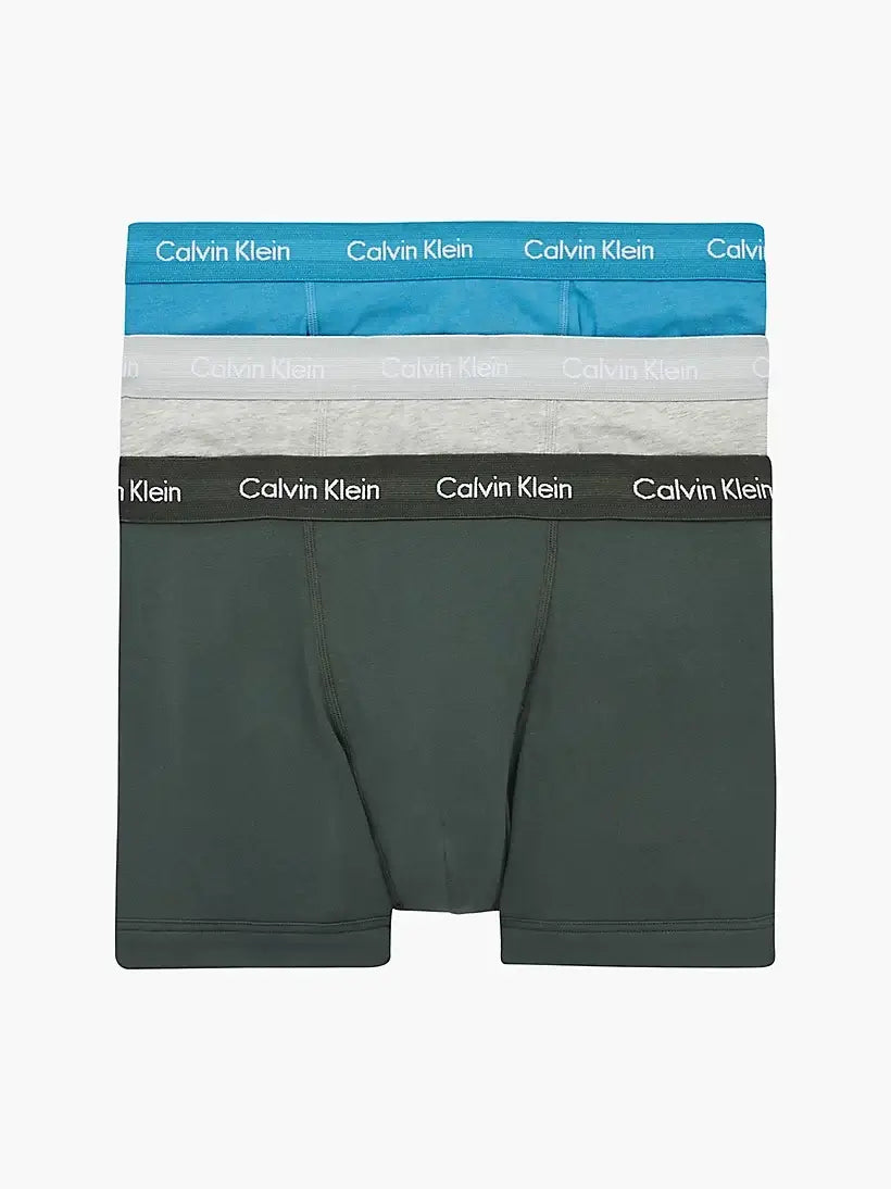 Calvin Klein - 3 Pack Cotton Stretch Trunks - Grey/Grey H/Teal
