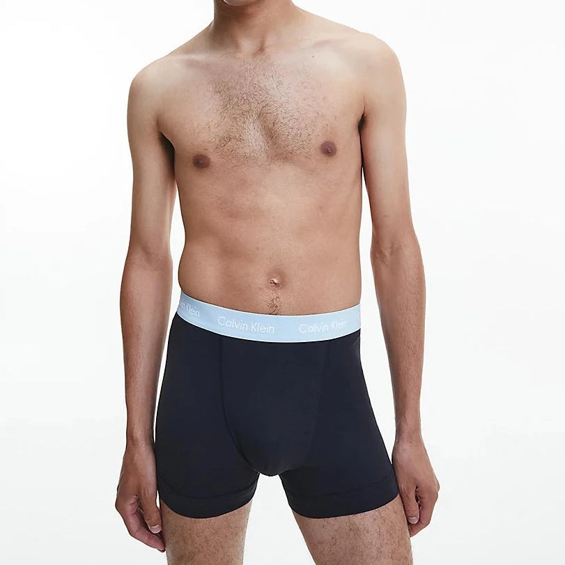 Calvin Klein 3 Pack Cotton Stretch - Normal Rise Trunks ( B-Rain Dance / Black / Ivory )